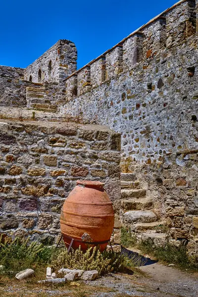 stock image Bozcaada, Turkey, Interior of the Fortress, view of the walls, stairs, doors and artifacts