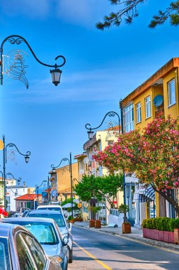 Sile, Hindi. Dükkanları ve restoranları olan şehir merkezi. Deniz kenarında güzel evleri ve parlak çiçekleri olan bir cadde.