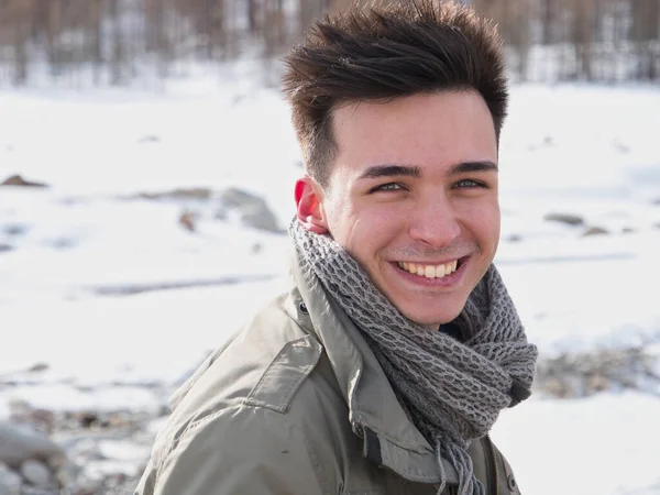 Young Attractive Man Mountain Winter Snow Him — Stock Photo, Image
