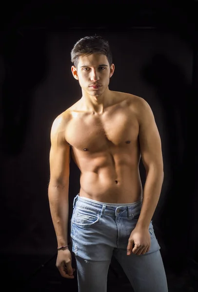 Handsome Muscular Shirtless Young Man Standing Confident Front View Looking — Stock Photo, Image