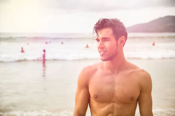 Heavily Filtered Shot Handsome Young Man Standing Beach Phuket Island — Stock Photo, Image