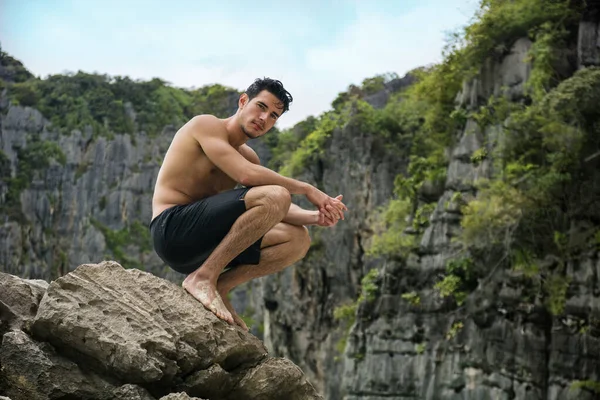 Half Body Shot Handsome Young Man Standing Beach Phuket Island — Photo