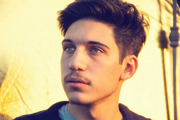 Headshot One Handsome Young Man Green Eyes Looking Away Side — Stock Photo, Image