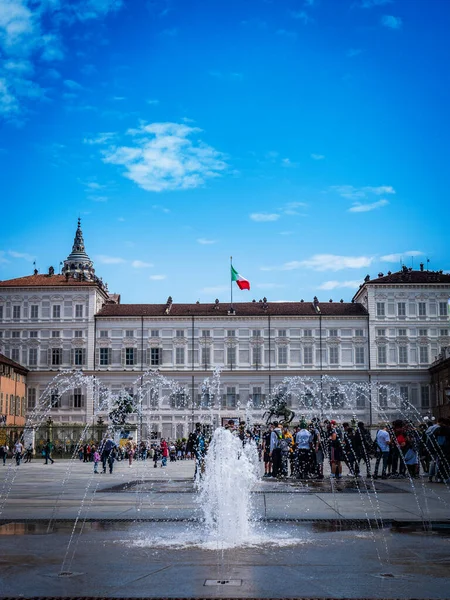Piazza Castello Och Kungliga Slottet Turin Italien Dagen — Stockfoto