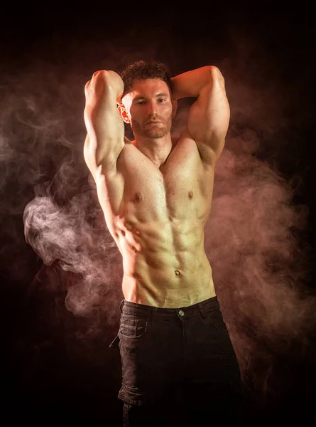 Handsome Male Bodybuilder Studio Shot Dramatic Lighting Wearing Briefs — Stock Photo, Image