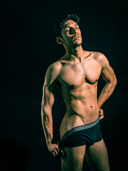 Muscular Man Pulling Underwear Show His Butt Studio Shot — Stockfoto