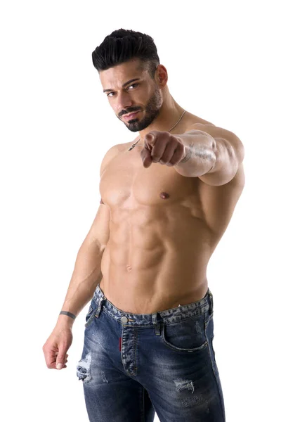 Shirtless Man Pointing Camera — Stock Photo, Image