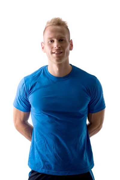 Homme Chemise Bleue Posant Pour Une Photo — Photo