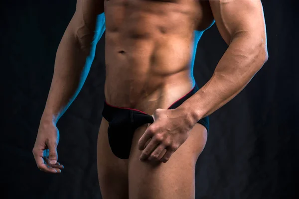 Shirtless Bodybuilder Standing Underwear Black Background — Stock Photo, Image