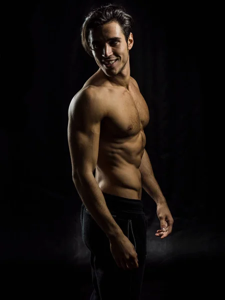 Handsome Muscular Shirtless Young Man Standing Confident Profile View Looking — Stock Photo, Image