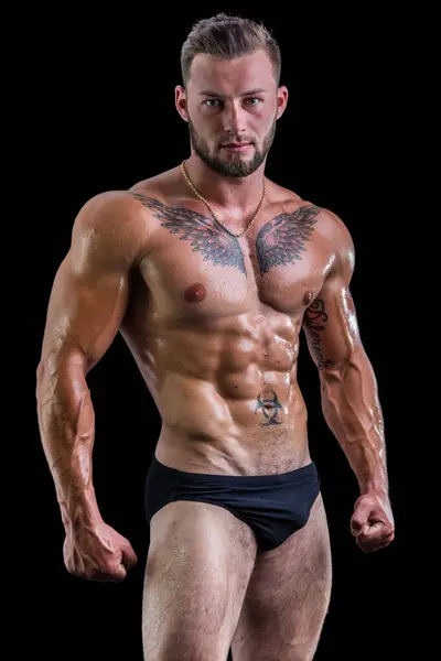 Schöner Muskulöser Mann Ohne Hemd Mit Hose Stehend Isoliert Auf Stockbild