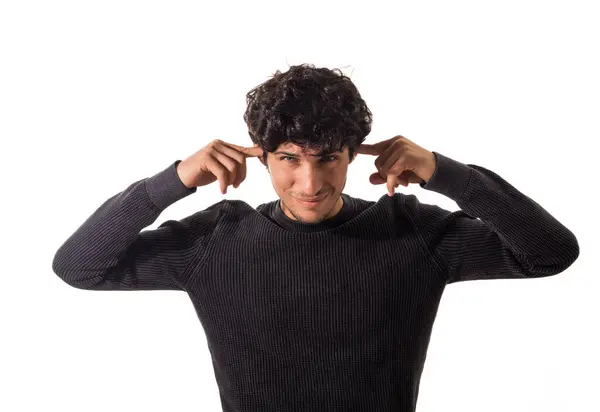 Too Much Noise Attractive Young Man Covering His Ears Young — Stock Photo, Image