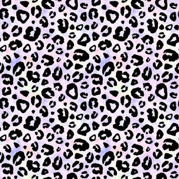 Leopard Πολύχρωμο Μαύρο Μωβ Ροζ Υδατογραφία Αδιάλειπτη Φόντο Υδατογραφία Χέρι — Φωτογραφία Αρχείου