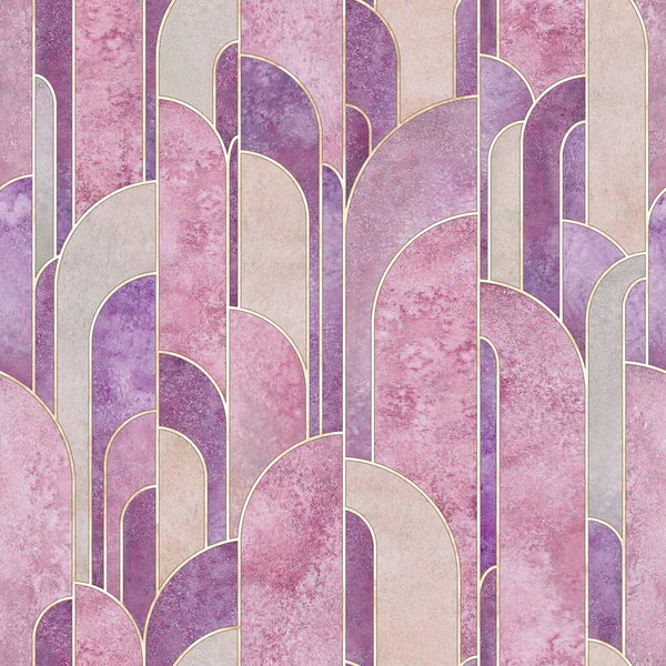 Абстрактные Геометрические Формы Стиле Деко Акварель Ручной Работы Многоцветными Фиолетовыми — стоковое фото