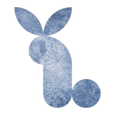 Suluboya lacivert tavşan silueti beyaz arka planda izole edilmiş. Suluboya el, basit geometrik çağdaş sanat formunu çizdi. Tatil dekorasyonları, kartlar, logolar için dizayn şablonu.