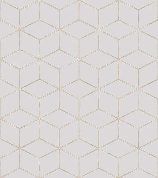 艺术装饰风格立方体豪华无缝图案背景 抽象的多边形几何形状 糊状灰色立方体的纹理与金线 纺织品 包装纸的几何印迹 — 图库照片