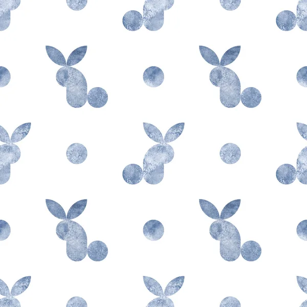 Силуэт Акварели Синий Кролик Бесшовный Рисунок Белом Фоне Печать Текстиля — стоковое фото