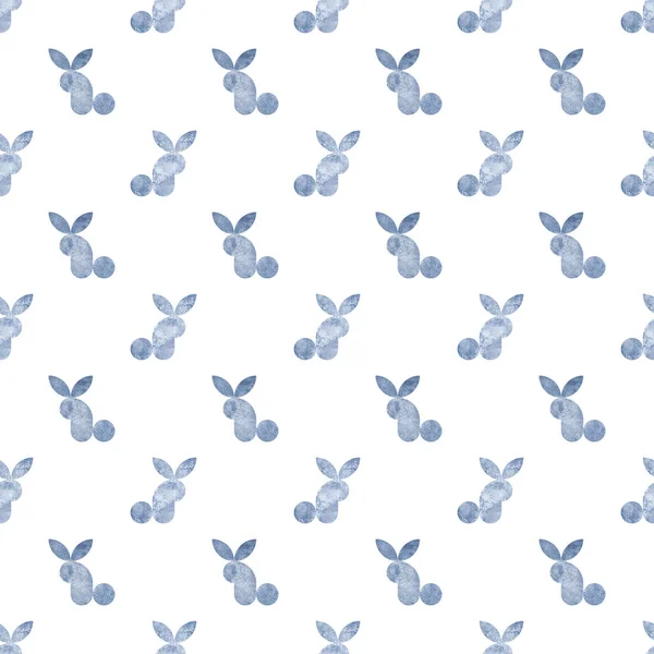 白を背景に水彩ネイビーブルーのウサギのシルエットのシームレスなパターン 水彩手描きシンプルな幾何学的現代アートフォームプリントテンプレートテキスタイル 包装紙のための印刷 — ストック写真