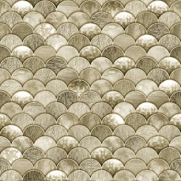 Mermaid fish scale wave japanese luxury golden glittering seamless pattern. Watercolor hand drawn gold color abstract background. Scales shaped texture. Print for textile, wallpaper, wrapping paper