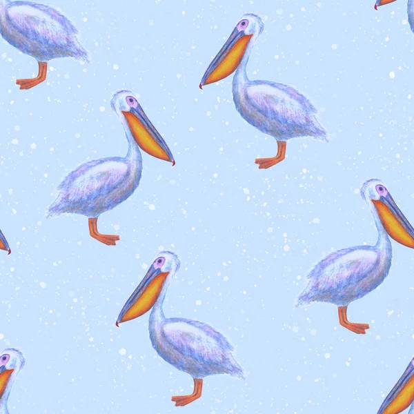 Watercolor White Pelicans Seamless Pattern Splashes Hand Drawn Watercolour Pelican — Stock Photo, Image