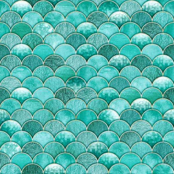 Mermaid Fish Scale Wave Japanese Luxury Golden Glittering Seamless Pattern — Stock Photo, Image