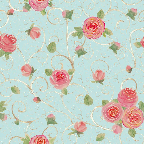 Akwarela Róż Kwiaty Piękny Kwiatowy Bezszwowy Wzór Akwarela Ręcznie Rysowane — Zdjęcie stockowe