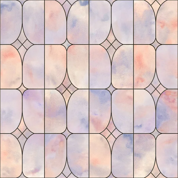 Aquarell Glasfenster Abstrakte Geometrische Nahtlose Muster Mit Goldenen Und Schwarzen — Stockfoto