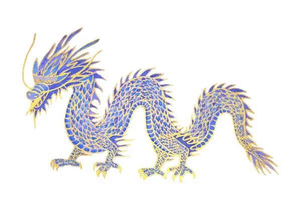 Watercolor chinese sea dragon isolated on white background. Watercolour hand drawn blue teal turquoise purple golden colors oriental illustration. Print for textile, wallpaper, greeting cards.