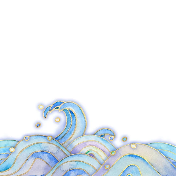 Морські Хвилі Чарівний Фон Акварель Рука Намальована Синьою Плямою Бірюзово — стокове фото