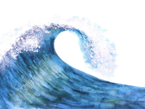 Akvarel Moře Oceán Vlny Izolované Bílém Pozadí Akvarel Ručně Kreslené — Stock fotografie