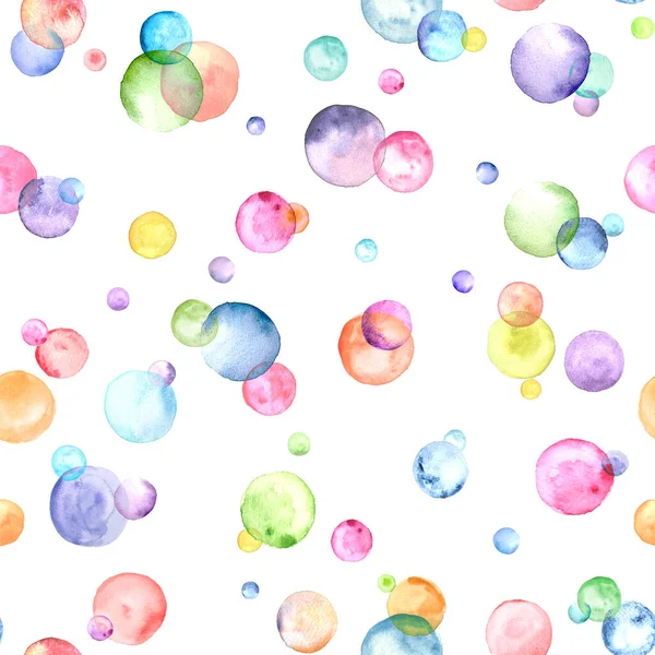 抽象水彩誕生日パーティーの背景 手描き多色幾何学形円シームレスパターン 水色の泡の質感 テキスタイル ファブリック 包装紙のための印刷 — ストック写真