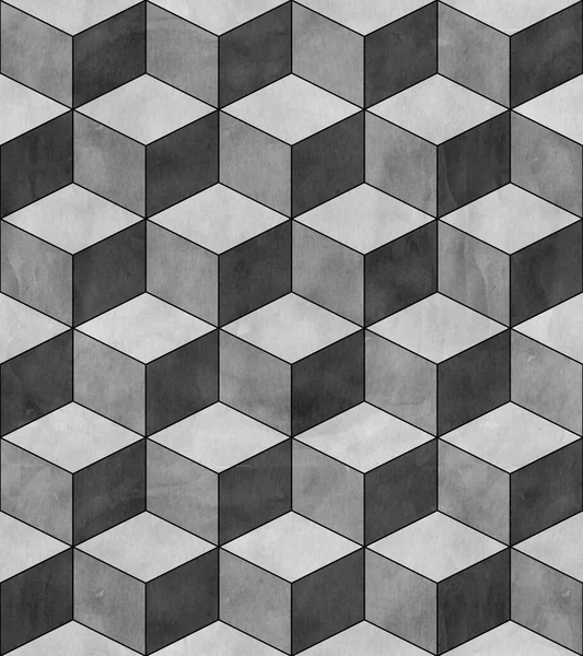 アール デコ様式キューブのシームレスなパターンの背景 抽象多角形の幾何学的形状 水彩手は金色の線で灰色のキューブのテクスチャを描きました テキスタイル用水彩プリント 壁紙包装紙 — ストック写真