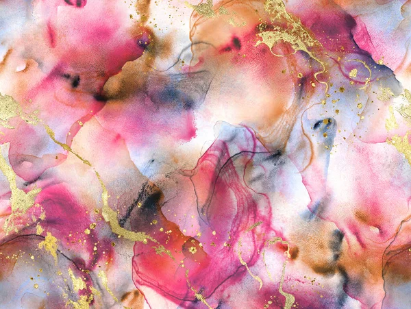 Absztrakt Akvarell Grunge Luxus Háttér Kézzel Rajzolt Rózsaszín Kék Arany — Stock Fotó
