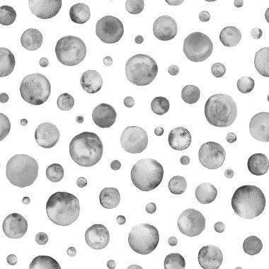 Soyut suluboya arka plan. El çizimi siyah ve beyaz geometrik şekiller kusursuz daireler çiziyor. Suluboya dokusu. Tekstil, kumaş, duvar kağıdı, ambalaj kağıdı baskısı.