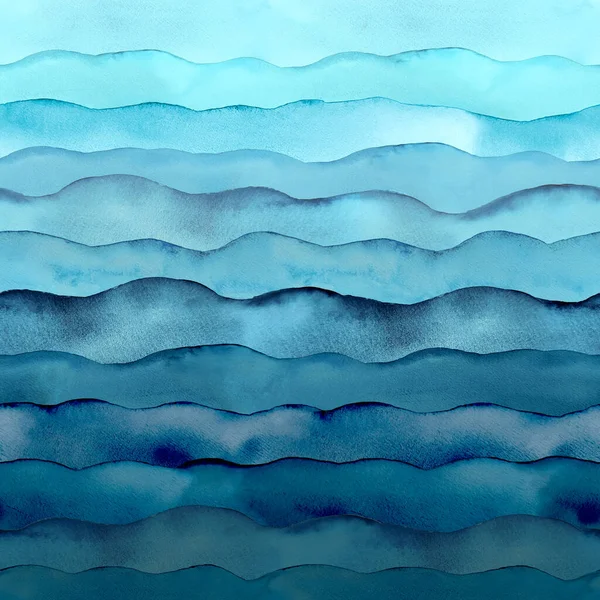 Absztrakt Akvarell Tenger Óceán Kék Kékeszöld Türkiz Haditengerészet Indigó Színű — Stock Fotó