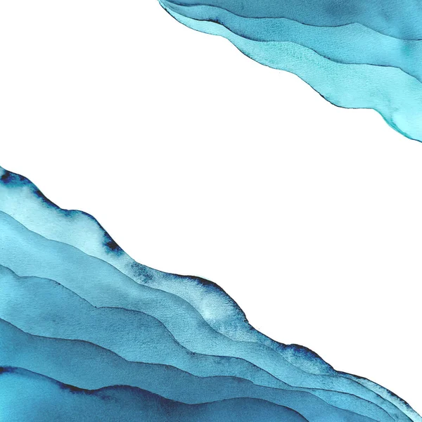 水彩海海浪蓝色茶色蓝绿色背景 水彩画手绘波浪图解 横幅框架背景水花的设计 卷曲的颜色覆盖 文字的空间 — 图库照片