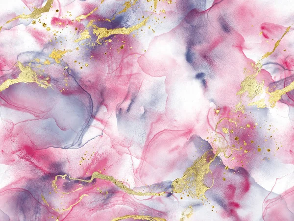Abstrakt Akvarell Grunge Lyx Bakgrund Handritade Rosa Blå Gyllene Glitter — Stockfoto