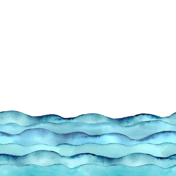stock image Watercolor sea ocean wave blue teal turquoise colored background. Watercolour hand painted waves illustration. Banner frame backdrop splash design. Grunge color cover. Space for logo, text