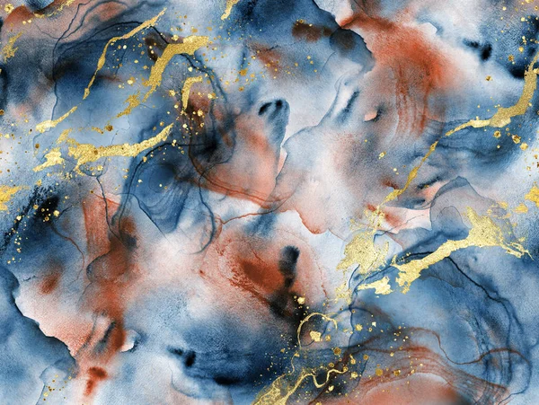 Abstract Aquarel Grunge Luxe Achtergrond Met Hand Getekend Bruin Blauw — Stockfoto