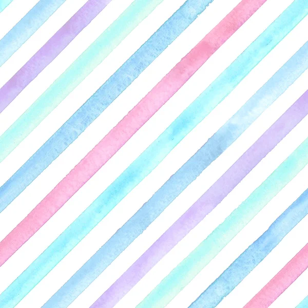 Akvarell Diagonala Ränder Vit Bakgrund Flerfärgat Randigt Sömlöst Mönster Akvarell — Stockfoto