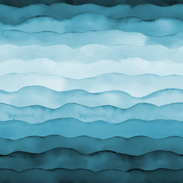要旨水彩海の青藍ネイビーターコイズ色の波のシームレスなパターンの背景 水彩手描き波イラスト テキスタイル ファブリック 包装紙のための印刷 — ストック写真