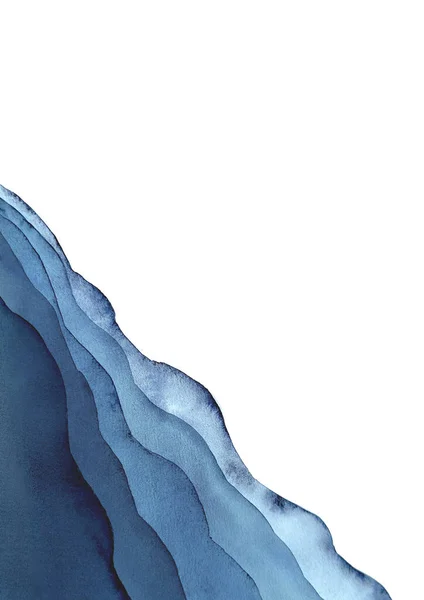 水彩海海浪深蓝色背景 水彩画手绘波浪图解 横幅框架背景水花的设计 卷曲的颜色覆盖 文字的空间 — 图库照片
