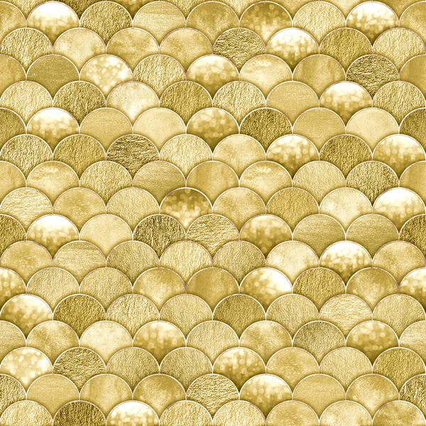 マーメイド魚スケール波日本の豪華な黄金の輝くシームレスなパターン 手描きゴールドカラー抽象的な背景 鱗状の質感 テキスタイル 包装紙のための印刷 — ストック写真