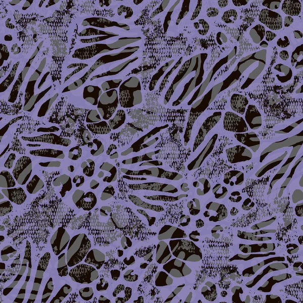 水彩画抽象动物印刷无缝背景 水彩画的紫色黑色手绘有豹纹 斑马纹 长颈鹿纹 纺织品 包装纸印刷 — 图库照片
