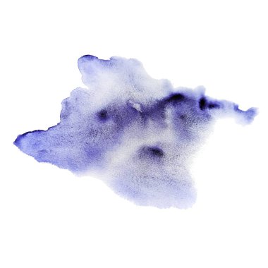 Soyut suluboya grunge lekesi beyaz arkaplanda izole edilmiş. El çizimi mor çivit likit leke elementi sulu boya dokusu. Şablon, broşür, broşür, tebrik kartı, davet için yazdır