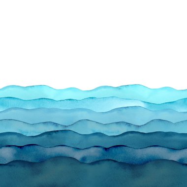 Watercolor sea ocean wave blue teal turquoise colored background. Watercolour hand painted waves illustration. Banner frame backdrop. Grunge color cover. Horizontal seamless. Space for logo, text. clipart