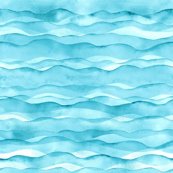 Abstract Aquarel Transparant Licht Blauw Teal Turquoise Gekleurde Golf Naadloze — Stockfoto