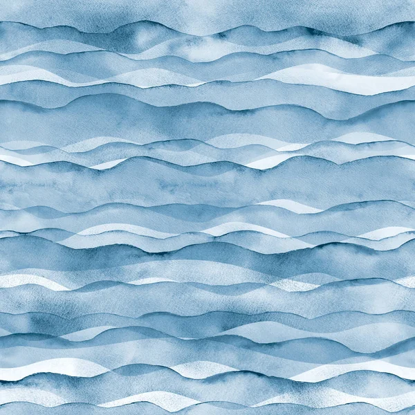 Abstract Watercolor Transparent Blue Colored Sea Ocean Wave Seamless Pattern — Photo
