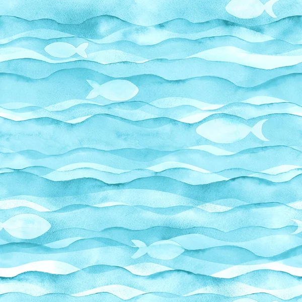 Abstrato Aquarela Mar Oceano Teal Turquesa Colorido Onda Sem Costura — Fotografia de Stock