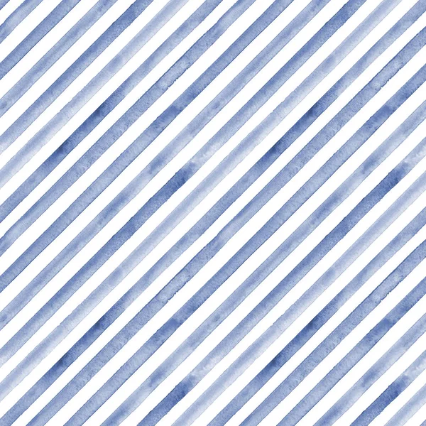 Aquarelblauwe Diagonale Strepen Witte Achtergrond Veelkleurig Gestreept Naadloos Patroon Aquarel — Stockfoto